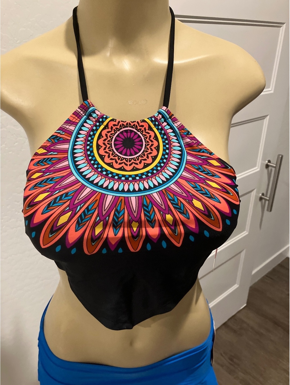 NWT Hula Honey Women's Halter Bikini Top with Colorful Mandala Print